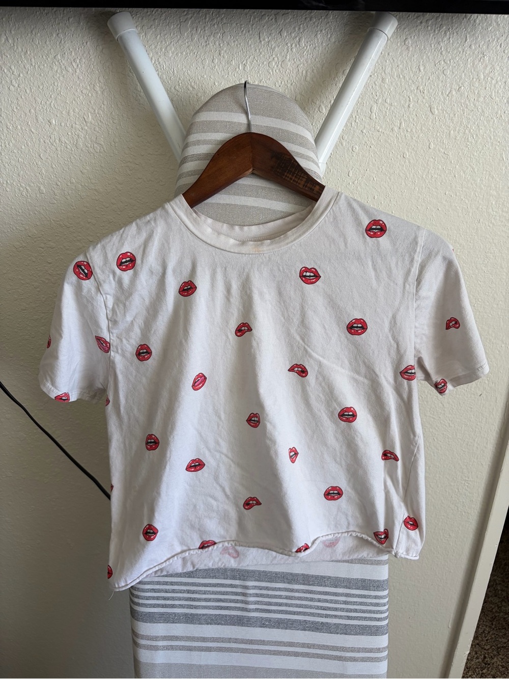 White Tee with Red Lip Print